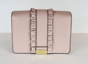 Neu Michael Kors Jade MD Gusset Clutch Reihen Rüschen Tasche Leder Druckknopf Solf Pink - Bild 1 von 10