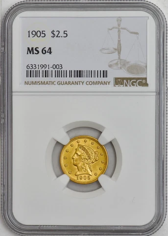 1905 $2 1/2 Gold Liberty $2.5 MS64 NGC 946754-5 Cover