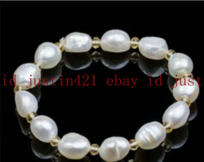 Pulseras naturales de perlas irregulares y cristal amarillo barrocas blancas de 9-10 mm 7,5" AAA Foto 1 de 4
