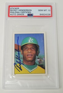 Rickey Henderson A's HOF Signed 1981 Topps Sticker Rookie Card 15 PSA 10 Auto