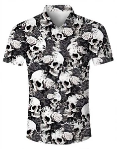 RAISEVERN Skull Shirt for Men Hawaiian Funny Skeleton Button Down Short Sleeve M - Picture 1 of 5