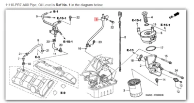 Tubo NSX HONDA ACURA GENUINO OEM, filtro de aceite a nivel de aceite ☆ 11110-PR7-A00 ☆ Foto 1 de 2