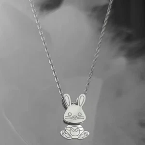 Women's Silver Plated Stainless Steel Animated Bunny Rabbit Charm Chain Necklace - Picture 1 of 2