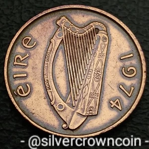 Ireland Eire 1 Penny 1974. KM#20. Bronze One Cent coin. Irish Harp. Bird. C - Picture 1 of 7