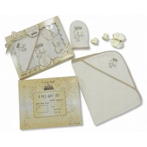 Sheldon Classic Bear 5 pieces Hooded Towel Bath Gift Set Beige From 0-6mths - Picture 1 of 1