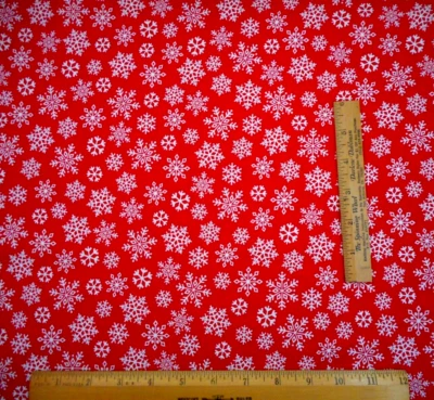 Christmas Fabric 1 7/8 Yard White Snowflakes Snow  Xmas Red Premium Cotton #33 C - Image 1 of 2