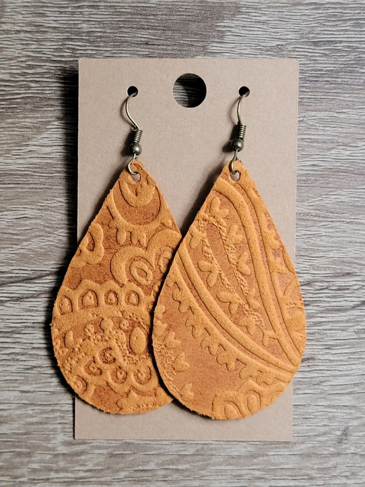 НАТУРАЛЬНАЯ кожа капли серьги тыквы оранжевый пейсли инструмент кожи - Изображение 1 из 1