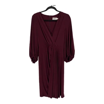 Vestido Eliza J Borgoña Imitación Envoltura Drapeado Talla 6 Foto 1 de 4