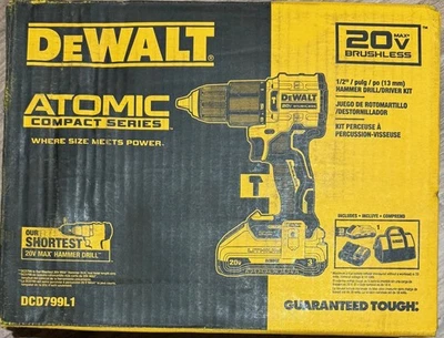 New Dewalt Atomic 20v  3Ah 1/2 Compact Hammer Drill,  Battery, Charger DCD799L1 - Image 1 of 2