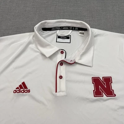 Camisa Polo Nebraska Huskers Lateral Para Hombres 2XL Blanca Edición Entrenador Adidas Aeroready Foto 1 de 4