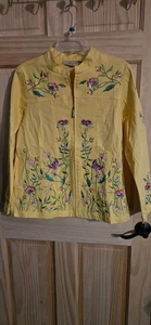 NWOT QUACKER FACTORY Yellow JACKET FLORAL BUTTERFLY EMBROIDERED sz Medium - Picture 1 of 4