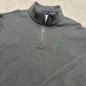 Ralph Lauren Sweater Mens XXL Gray Quarter Zip Fleece Lined Pockets Talon Zip - Picture 1 of 9