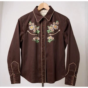 Vintage Roper Ranch Wear Embroidered Western Pearl Snap Shirt Brown Daisy Small - Picture 1 of 11