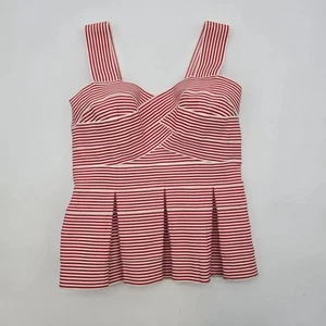Anthropologie Tank Top Womens Small Red White Striped Bandage Cabana Peplum HD - Imagen 1 de 10