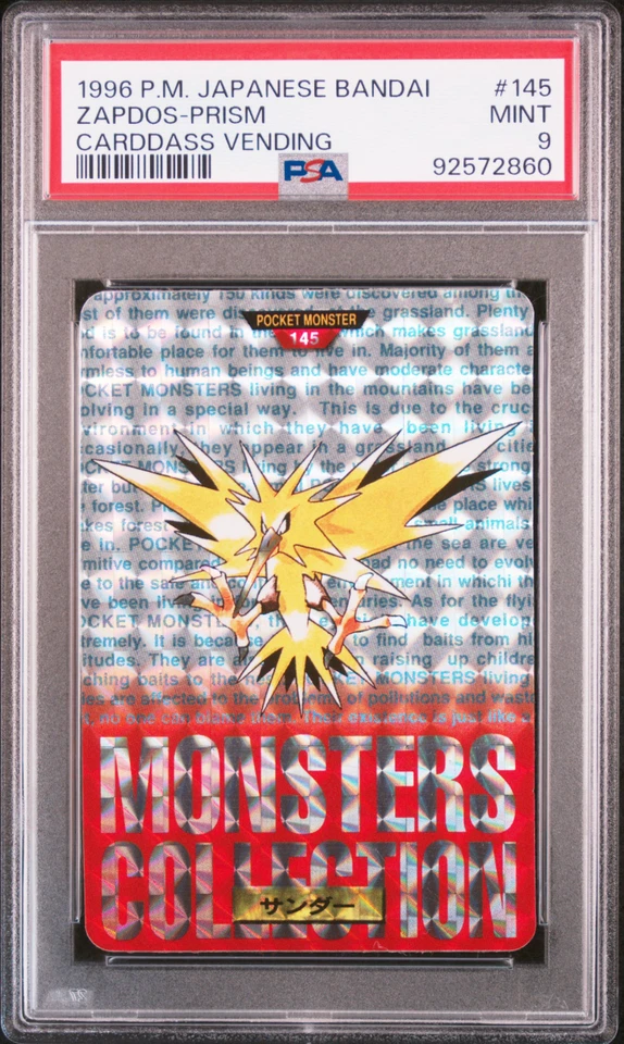 PSA 9 Zapdos 145 Carddass 1996 Prism Mint Pokemon Vending Pocket Monsters - Image 1 of 2