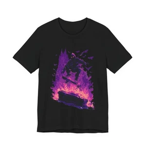 Unisex T-Shirt Gothic Skater Graphic Tee Coffin Purple Bats Graffiti Streetwear - Picture 1 of 6