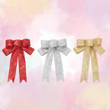 23cm Glitter Christmas Tree Bow - Set of 3 (Silver, Gold, Red)