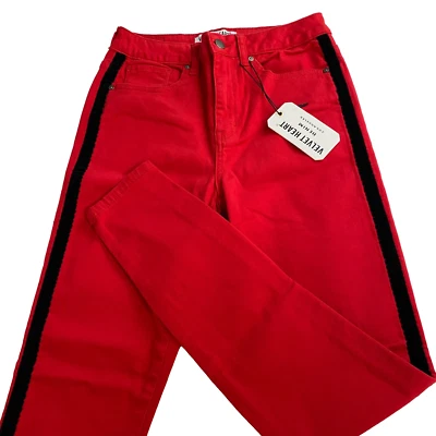 Pantalones de mezclilla a rayas de terciopelo Francescas Hallie rojos negros talla 27 nuevos con etiquetas Foto 1 de 4