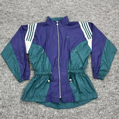 Chaqueta cortavientos vintage Adidas para mujer pequeña verde púrpura para correr Foto 1 de 4