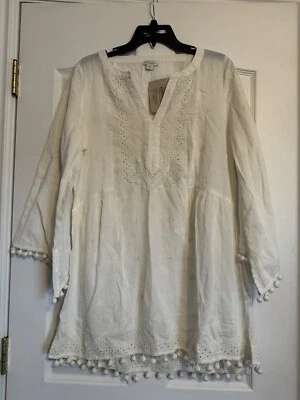 Nuevo con etiquetas Catálogo Sundance Marfil Algodón Bordado “Nikkia Coverup” Talla S, $118 Foto 1 de 4