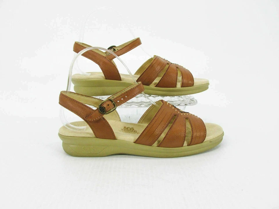SAS Mujer Sandalia Huarache Talla 8 Cuero Marrón Correa al Tobillo Zapatos Usados qp Foto 1 de 4