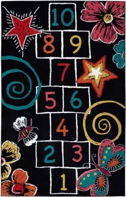 Kids Chalk HopScotch Mohawk Brand Black 5' x 8' Rug---Free Shipping! Summer Fun! - Image 1 of 4