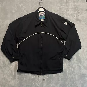 Vintage 90s Wave Rave Jacket Mens Large Black Full Zip Collared Mesh Lined Nylon - Picture 1 of 12