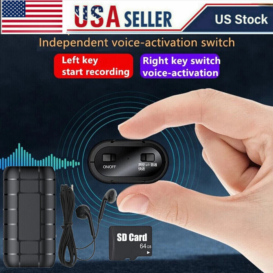 500 Hrs Mini Spy Voice Activated Recorder Digital Audio Magnetic 64GB MP3 Player - Image 1 of 4