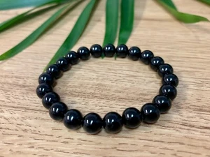 Black Obsidian Bracelet Stretchy Gemstone Obsidian Crystal Reiki Chakra Wicca. - Picture 1 of 7