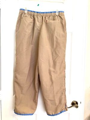 Calças/calças femininas Catalina Wind em excelente estado usado grandes 12-14 bege/azul detalhes 100% náilon - Imagem 1 de 4