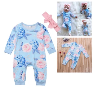 US Newborn Baby Girl Floral Romper Bodysuit Jumpsuit Playsuit Outfit Clothes Set - Picture 1 of 12