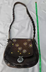 Borsa vintage in pelle lavorata a mano borsa in pelle western boho floreale tracolla intrecciata - Foto 1 di 23