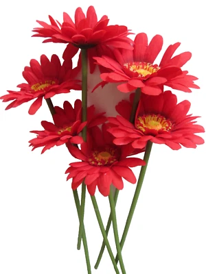 6 GERBERA Stiele 32cm Blütenköpfe rot 9cm Kunstblumen Wohnzimmer Haus Raum Deko - Bild 1 von 2