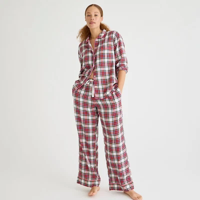 NUEVO CON ETIQUETAS J CREW Juego de Pijama Blanco Stewart Tartán Franela a Cuadros Manga Larga Talla XL Foto 1 de 4
