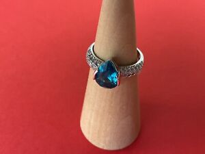 Bomb Party RBP2107 Lab Created Blue & White Topaz on Rhodium Size 7 Ring NWT