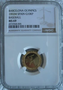 Spain 1992 Gold 10000 Pesetas NGC MS-69 Barcelona Olympics-Baseball - Picture 1 of 3