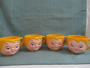 Vintage 70's Campbell Soup Kids 4 Melamine Yellow Dolly Dingle Cups 8 oz. - Picture 1 of 6