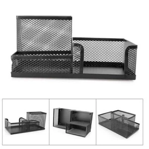 Desk Organizer Mesh Style Desktop Office Pen Pencil Holder Storage Metal Black - Picture 1 of 10