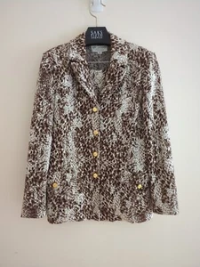 BEAUTIFUL St John Couture 2 Pc Jacket Suit Skirt Santana Knit 12 Brown White - Picture 1 of 11