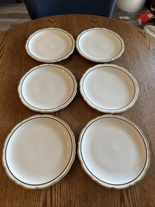 Syracuse China Scalloped Luncheon Plates White Black Gold Set Of 6 - Picture 1 of 16