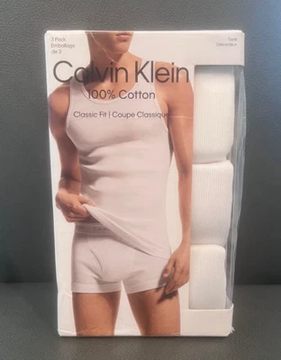 Men's Calvin Klein 3-pack Classic Fit 100% Cotton Tank White Size Small S NEW - Image 1 of 4