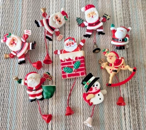 Vintage  Plastic Articulated Pull String Santa Claus Pins  Christmas Brooches - Picture 1 of 5