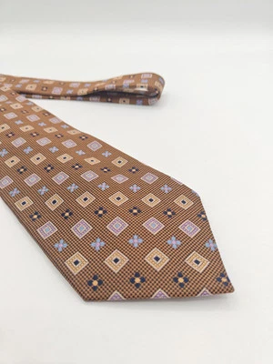 🇺🇲 Gravata de seda geométrica marrom masculina Bachrach 58x3,75  - Imagem 1 de 4