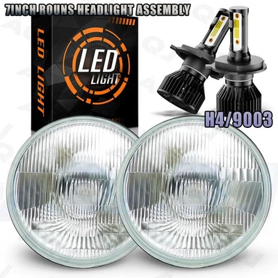 Pair 7" inch Round LED Headlight High Low Fit Chevrolet K10 Suburban 1968-1975 Foto 1 de 4