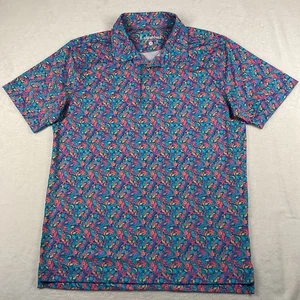Chubbies Golf Polo Shirt Men's Med Performance Boomerang Floral Blue Pink Yellow - Picture 1 of 8