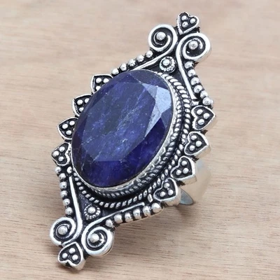 Joyería de plata hecha a mano con piedras preciosas de zafiro azul "7" Foto 1 de 4