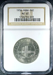 1936 York Silver Commemorative Half Dollar - NGC MS-65 - Older Slab - Picture 1 of 4