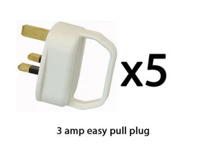 Easy Pull Mains Plug Top 3A Amp White Fused disability arthritis elderly x 5 - Picture 1 of 3