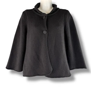 Y2K Cropped Black Knit Pea Coat Wide 3/4 Sleeves Size PXS Fairy Gremlin Cottage - Picture 1 of 6