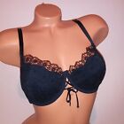 Victoria Secret Bra 38D Push Up Without Padding Black Embroidered Lace 2006 Coll